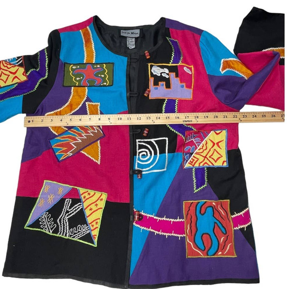 Women's Vintage  Indigo Moon Patchwork Modern Art Applique Jacket Sz M - Picture 5 of 11